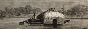 Schneiden, Ernten und Transportieren von Futter am Ufer der Donau. Zeichnung von Lancelot, zur Illustration seiner Reise von Paris nach Bukarest im Jahr 1860. Gravur in „Le tour du monde“, herausgegeben von Edouard Charton