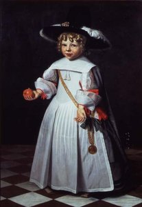 Porträt eines kleinen Kindes, das eine Orange hält von Dirck Santvoort