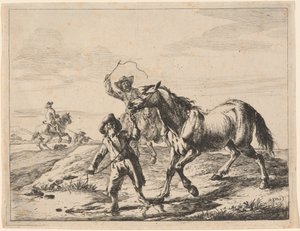 Ein Junge bringt ein Pferd zum Trinken von Dirck Stoop