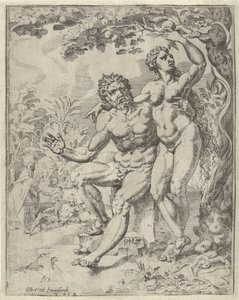 Adam und Eva pflücken die verbotene Frucht von Dirck Volckertsz. Coornhert (attributed to)