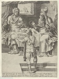 Mahlzeit des Gottesmannes und des alten Propheten von Dirck Volckertsz. Coornhert (attributed to)