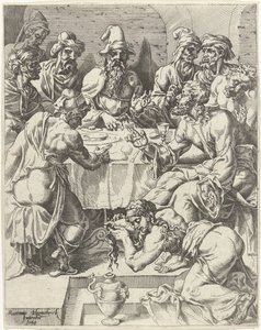 Maria Magdalena wäscht die Füße Christi von Dirck Volckertsz. Coornhert (attributed to)