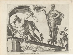 Kein Schild schützt vor Unglück; Je größer dein Glück, desto größer dein Kummer
Sprichwörter über Fortuna von Dirck Volckertsz. Coornhert (attributed to)