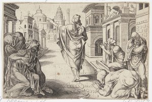 Die Menschen von Ninive bereuen, nachdem sie die Prophezeiungen von Jona gehört haben von Dirck Volckertsz. Coornhert