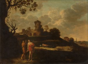 Arkadische Landschaft mit Hirten und Vieh von Dirck the Elder Dalens