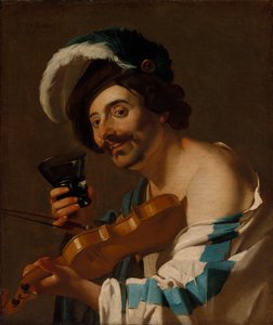 Geigenspieler mit einem Weinglas von Dirck van Baburen