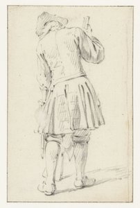 Stehender Soldat mit Gewehr, von hinten gesehen