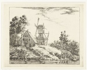 Landschaft mit Bauernhof und Mühle in Holstein