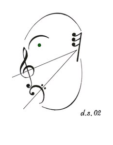 Diminuendo-Gesicht - ein singendes Gesicht gezeichnet mit musikalischen Symbolen von Dmitri Smirnov