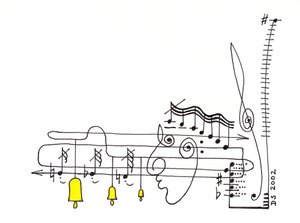 Elegie - Zeichnung einer musikalischen Partitur mit Gesicht von Dmitri Smirnov