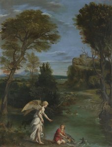 Landschaft mit Tobias, der den Fisch ergreift