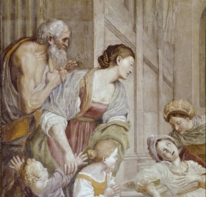 Geschichte der hl. Cäcilia: Tod der hl. Cäcilia (Detail) von Domenichino