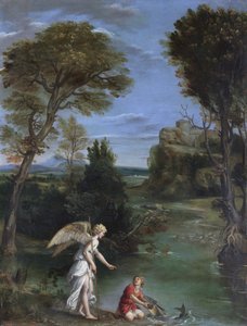 Landschaft mit Tobias, der den Fisch ergreift
