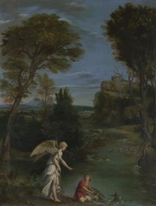 Landschaft mit Tobias, der den Fisch ergreift, um 1612