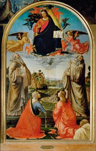 Christus in Herrlichkeit mit den Heiligen Benedetto, Romualdo, Attinea und ... von Domenico (1449-94) Ghirlandaio