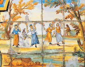 Detail der Majolika-Dekoration des Klosters der Klarissen von Domenico Antonio Vaccaro