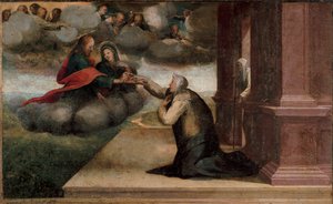 Altarbild der Stigmata der Heiligen Katharina (Detail der Predella: Die mystische Hochzeit der Heiligen Katharina von Siena) von Domenico Beccafumi