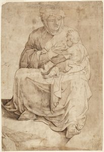 Sitzende Madonna, die das Kind stillt, von einer eingelegten Bodenplatte im Siena-Duomo von Domenico Beccafumi