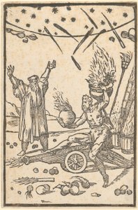 Vulkan kommandiert ein Feuerwerk, Blatt 10 der Folge "De la Pirotechnia" von Domenico Beccafumi