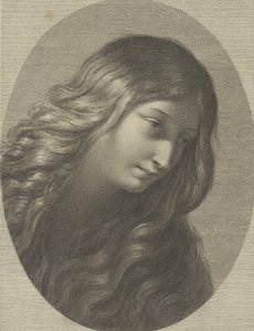 Der Kopf der Maria Magdalena, der nach rechts unten schaut, in einem ovalen Rahmen, nach Ren..., ca. 1745-1803
