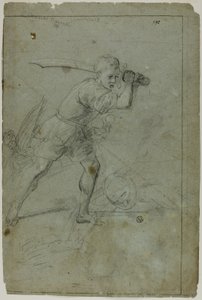 David enthauptet Goliath (recto); Skizze einer bekleideten weiblichen Figur mit erhobenem rechten Arm (verso) von Domenico Fiasella