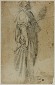 Stehender Magus (recto); Skizze von Stall und Bäumen (verso) von Domenico Fiasella