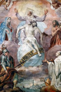 Jesus und Gott der Vater. Fresko. Genua. Italien. von Domenico Il Sarzana Fiasella