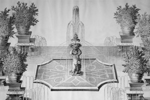 Der Blumenbrunnen im Garten der Villa Barbarigo in Valsanzibio, Kupferstich von Domenico Rossetti aus Le fabbriche e i giardini dell