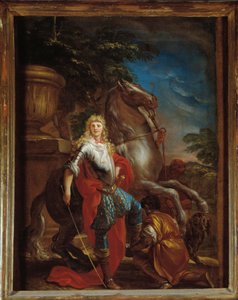 Porträt eines Gentlemans aus Genua mit seinem Pferd von Domenico the Elder Piola