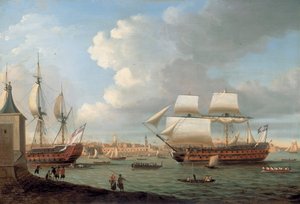Foudroyant und Pégase beim Einlaufen in den Hafen von Portsmouth, 1782 von Dominic Serres