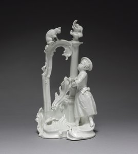 Figur eines Mädchens mit Katze, hergestellt von der Nymphenburger Porzellanmanufaktur, ca. 1770 (Porzellan) von Dominicus (attr. to) Auliczek