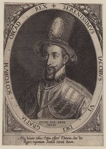 König James VI. von Schottland (Gravur) von Dominicus or Custodis Custos