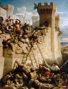 Guillaume de Clermont verteidigt die Mauern bei der Belagerung von Akkon von Dominique Papety