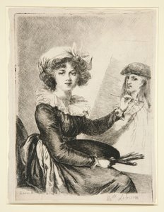 Louise-Élisabeth Vigée-Lebrun (Mlle Lebrun), nach dem Selbstporträt von 1790 in den Uffizien und diesem gegenüber seitenverkehrt von Dominique Vivant Denon