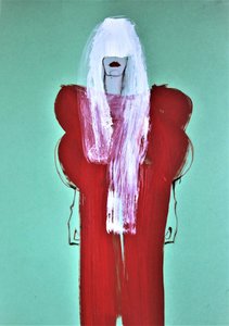 Weißes Haar rotes Kleid