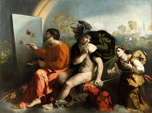 Jupiter, Merkur und die Tugend Jupiter malt Schmetterlinge von Dosso Dossi