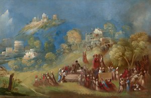 Die Trojaner bauen den Tempel der Venus und bringen Opfer am Grab von Anchises in Sizilien, ca. 1520