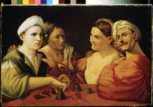 Die Illusionisten (Ein Paar von Scharlatanen, die ihre Opfer mit magischen Würfeln täuschen) von Dosso Dossi
