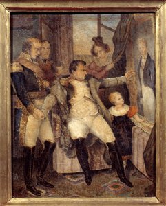 Porträt von Napoleon I. (1769-1821) vor dem Porträt seines Sohnes, des Königs von Rom, Napoleon II. (1811-1832)