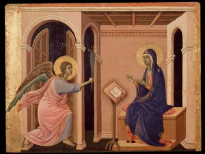 Verkündigung des Todes von Maria. Predella der Maestà von Duccio di Buoninsegna