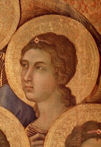 La Maestà (Detail) der „Jungfrau und Kind auf dem Thron“ von Duccio di Buoninsegna