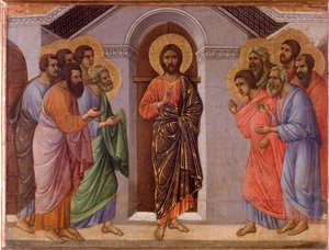 Der auferstandene Jesus erscheint den Aposteln. Maestà-Altarbild von Duccio di Buoninsegna