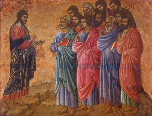 Die Erscheinung Christi auf dem Berg in Galiläa, Detail aus Episoden aus Christi Passion und Auferstehung, Rückseite der Maestà von Duccio-Altar in der Kathedrale von Siena, von Duccio di Buoninsegna (ca. 1255 - vor 1319) von Duccio di Buoninsegna