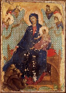 Die Madonna der Franziskaner oder „Madonna mit Kind mit Franziskanermönchen und Engeln“ Tempera auf Holz von Duccio di Buoninsegna (1255-1318/9) 1300 Siena, Pinacoteca Nazionale