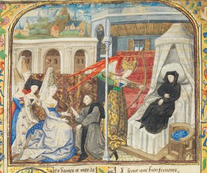Seite aus "La Belle Dame Sans Merci" von Alain Chartier, Paris, frühes 15. Jahrhundert von Dunois Master