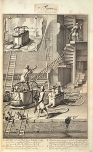 Feuerlöschmaschinen, aus einem Buch über die Brandbekämpfung in Holland, veröffentlicht um 1700