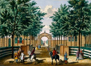 Gärten des Lustschlosses von Francois van Haringkaspel, aus Het Zeganpralent Kennemerlant von Hendrick de Leth und Matthias Brouerius Van Nidek, veröffentlicht um 1700-1730