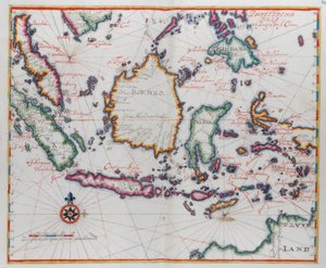 Karte, die Borneo, Clebes (Sulawesi), Java und andere indonesische Inseln zeigt.