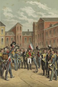 Napoleons Abschied von der kaiserlichen Garde im Weißen Pferdehof des Schlosses Fontainebleau, 1814 von Dutch School