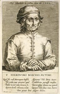 Porträt von Hieronymus Bosch (ca. 1450-1516) Tafel 3 aus einer Serie von Künstlerporträts, graviert von Theodor Galle (1571-1633) von Dutch School